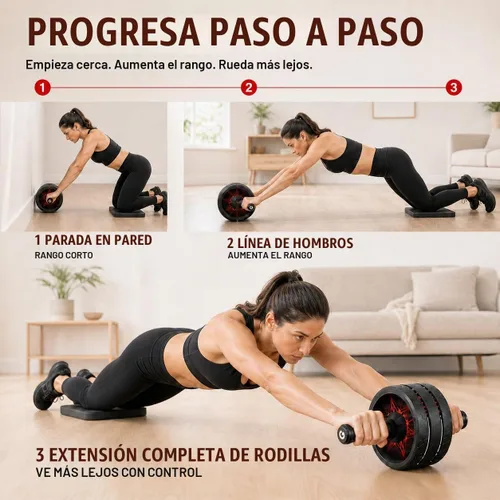 Vista 4 de VINSGUIR Rueda de rodillo abdominal, abdominales y equipo de entrenamiento para gimnasio en casa con accesorios para rodilleras, rueda abdominal