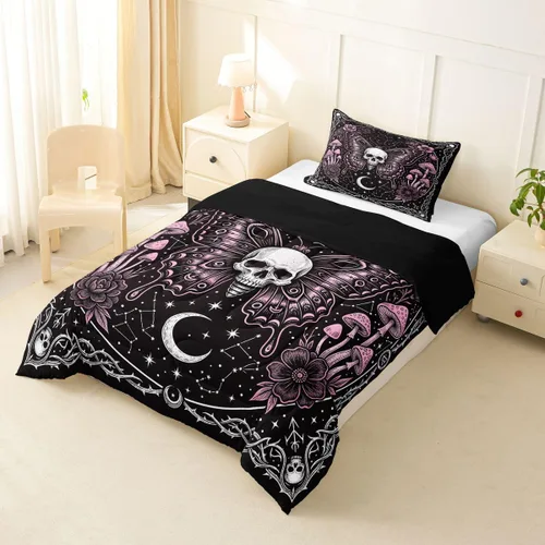 Vista 34 de Feelyou Juego de edredón de calabaza para todas las estaciones, decoración de Halloween, juego de ropa de cama con 1 funda de almohada, microfibra