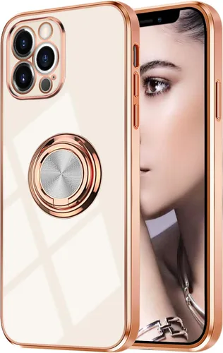 Vista 75 de Compatible con iPhone 11 Kickstand, anillo de rotación de 360 grados integrado con borde de oro rosa brillante que funciona con soporte magnético