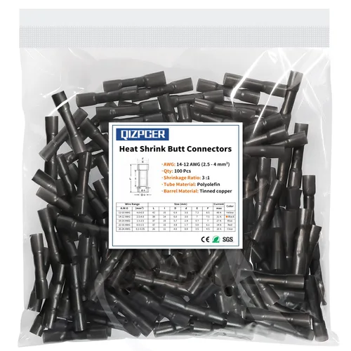 Vista 7 de 100 piezas conectores de tope amarillos termorretráctiles, terminales de crimpado impermeables de 12-10 AWG, conectores de cable eléctrico, empalme
