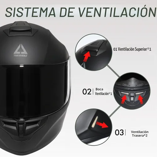 Vista 4 de TRIANGLE Casco de motocicleta de cara completa aprobado por DOT para hombres y mujeres, bicicleta de calle Negro mate