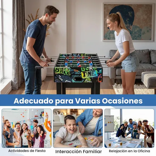 Vista 8 de GYMAX Mesa de futbolín, juego de mesa de fútbol de 37 pulgadas con 2 bolas, anotadores manuales, construcción de MDF resistente para sala