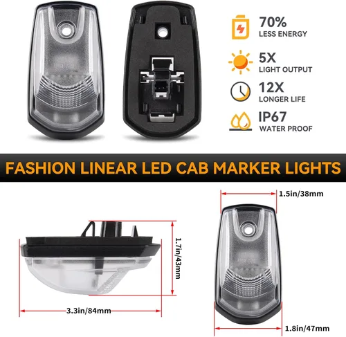 Vista 5 de POPMOTORZ 5 piezas de luces LED ámbar para techo de cabina, luces de holgura en el techo, lámparas de marcador de cabina para Ford F250 F350 F450