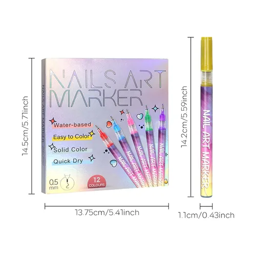 Vista 7 de Juego de 12 bolígrafos para arte de uñas, 0.020 in, de secado rápido, marcadores de pintura acrílica, para pintar, dibujar, pintar, puntos de uñas