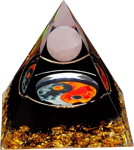 Vista 11 de Yin Yang - Pirámide de cristal curativo de orgonita – Tai Chi con bola de amatista obsidiana – Taiji Reiki Chakra Meditación pisapapeles Decoración