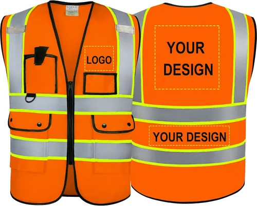 Vista 33 de Chaleco Reflectante Clase 2 de Seguridad ANSI con Bolsillos y Cremallera de Alta Visibilidad Uniforme de Construcción K-verde-1pack-custom