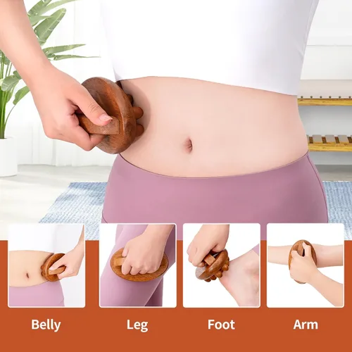 Vista 3 de Herramientas de masaje de terapia de madera 3 en 1, masajeador de drenaje linfático de madera, kit de maderoterapia, anticelulitis, herramientas