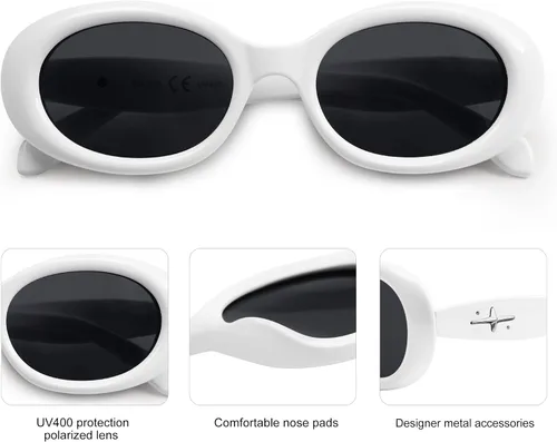 Vista 4 de SOJOS Gafas de sol polarizadas ovaladas pequeñas retro para mujeres y hombres, estilo vintage de los años 90, protección UV400, gafas de sol