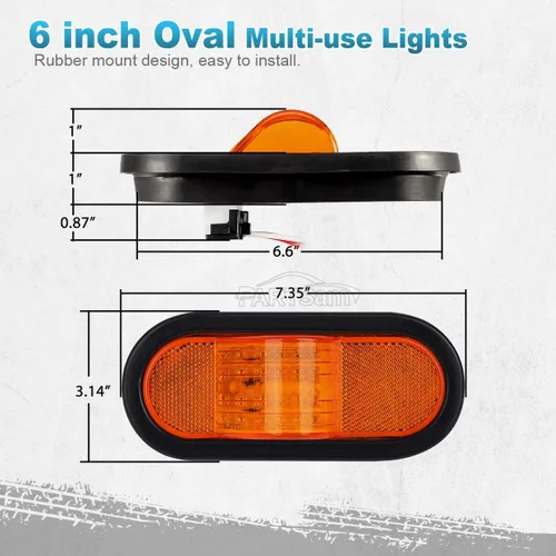Vista 6 de Partsam 4 luces de marcador ámbar de señal de giro medio de 6 pulgadas, montaje de goma, 24 LED con lente reflejo universal sellado ámbar LED de 6