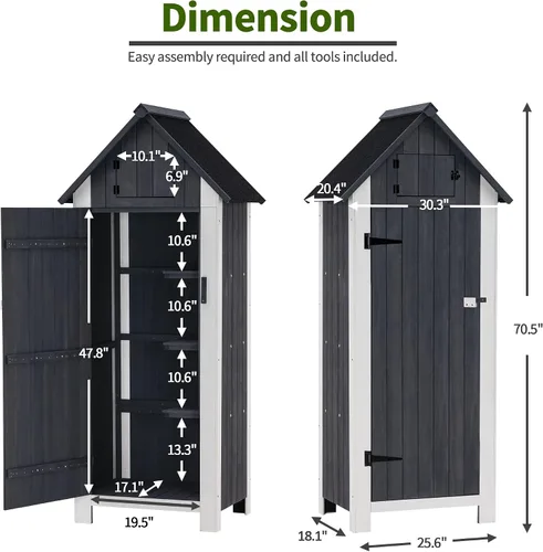 Vista 4 de Mcombo Gabinete de almacenamiento para exteriores, cobertizo de madera, organizador de cobertizo de jardín, casilleros de madera con madera de abeto