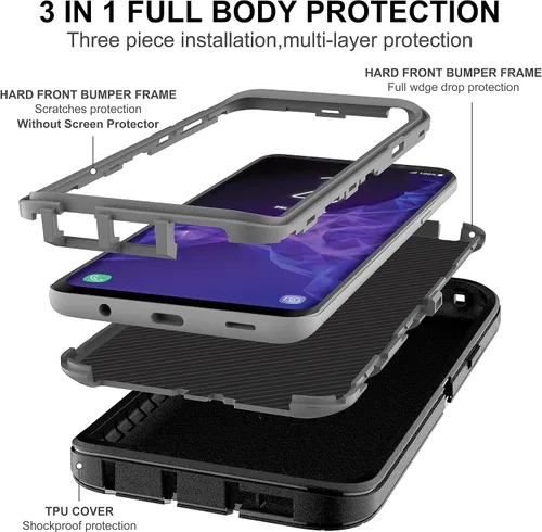 Vista 3 de Funda para Galaxy S9 Plus con protector de pantalla de TPU autorreparable [2 unidades], protección resistente 3 en 1 para Samsung S9 Plus Negro/Gris