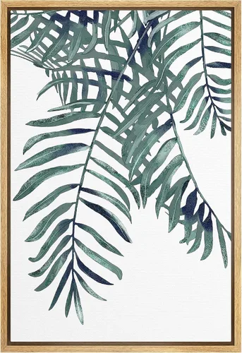 Vista 5 de SIGNWIN Lienzo enmarcado para pared, acuarela verde, bosque, helecho, planta, naturaleza, ilustraciones de área silvestre, arte moderno, rústico