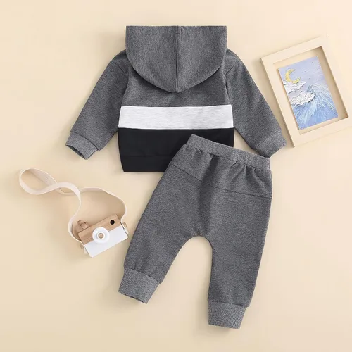 Vista 4 de Douhoow Conjunto de ropa de bebé con capucha y pantalones con cordón para bebé