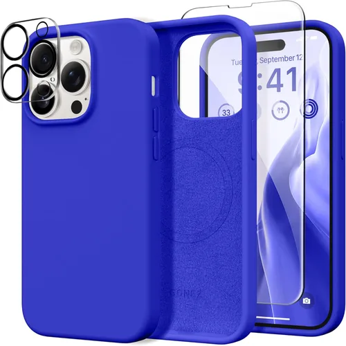 Vista 223 de GONEZ Funda magnética para iPhone 14, compatible con Magsafe, con protector de pantalla + protector de cámara, forro de microfibra antiarañazos