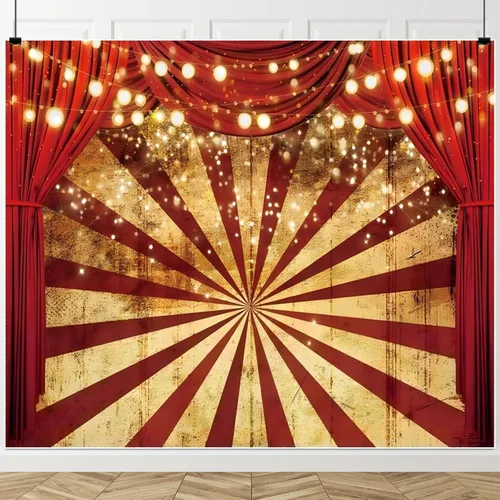 Vista 8 de Telón de fondo de circo de 10 x 8 pies para fiesta temática de carnaval, fondo rojo de cortina para baby shower, fiesta de cumpleaños, pancarta