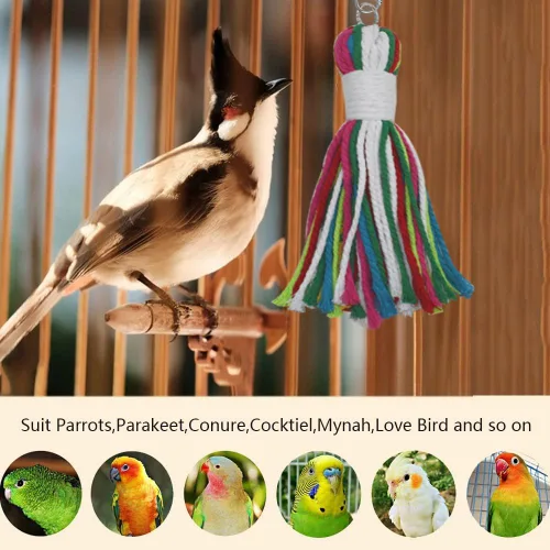 Vista 3 de ASOCEA Juguete masticable de cuerda de loro para pájaro, masticar colgante El juguete de cuerda de algodón se engancha en cualquier jaula para que