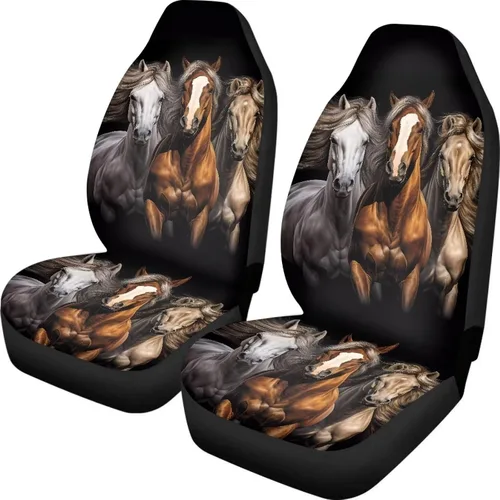 Vista 9 de LedBack Fundas universales de asiento de coche solo para asientos delanteros, bandera estadounidense, ciervos, 2 piezas, protector elástico