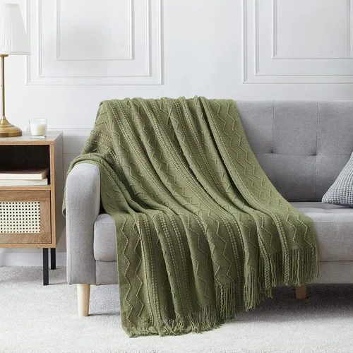 Vista 37 de Bourina Manta de punto decorativa con textura, unicolor y suave, para sofá, 50 x 60 pulgadas, almendra Knitted Throw Blanket 50x60 Inches, Soft