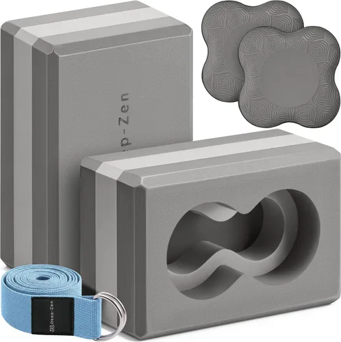 Vista 10 de Deep-Zen® Bloques de yoga con soporte de muñeca; bloques de yoga 2 unidades con rodilleras y correa para poner menos peso en las muñecas; juego