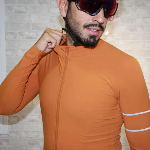 Vista 5 de YKYWBIKE Camisetas de ciclismo de manga larga de forro polar para mantener el calor, chaquetas de ciclismo para hombre, suéter de ciclismo