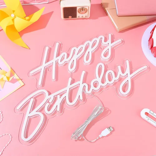 Vista 2 de Toddmomy Letrero de cumpleaños de neón de 17.51 x 10.23 pulgadas, alimentado por USB, letras LED iluminadas con luz blanca cálida para decoración