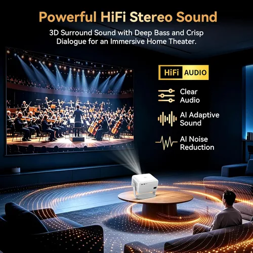Vista 12 de Proyector para exteriores con Netflix integrado, soporte 4K, proyector inteligente de brillo 3500 con WiFi y Bluetooth, enfoque automático y Plateado