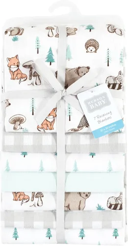 Vista 2 de Hudson Baby Unisex Baby Cotton Flannel Receiving Blankets Bundle, Neutral Woodland Pals, One Size (Pack of 2)