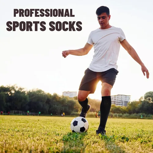 Vista 6 de 3 pares de calcetines de fútbol de agarre para hombre, acolchados, antideslizantes, para fútbol, baloncesto, deportes, hasta la rodilla, calcetines