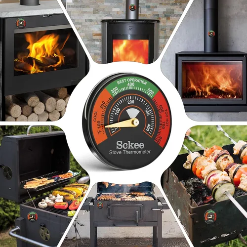 Vista 6 de Medidor magnético de temperatura de estufa, termómetro de estufa multicombustible para gas, madera, estufas de pellets y chimeneas (1 unidad)