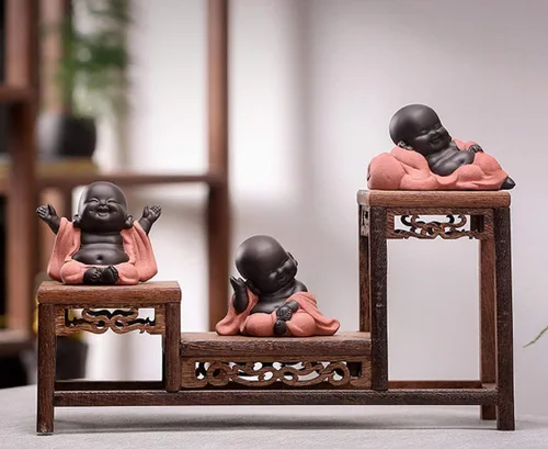 Vista 2 de Kingzhuo Una colección de 3 Budas de Cutie 3 Estilos Encantador Buda sonriente Estatua de Buda sonriente Grandes Detalles Regalo Te Hacer Feliz