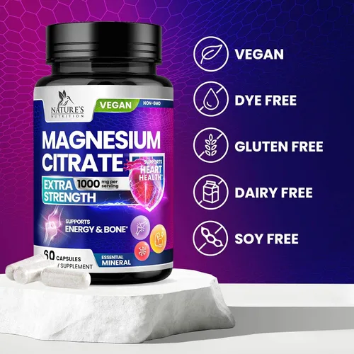 Vista 6 de Píldoras de suplemento de citrato de magnesio 1000mg - Suplementos de magnesio de 3 veces la fuerza para huesos, músculos, corazón, apoyo del sueño