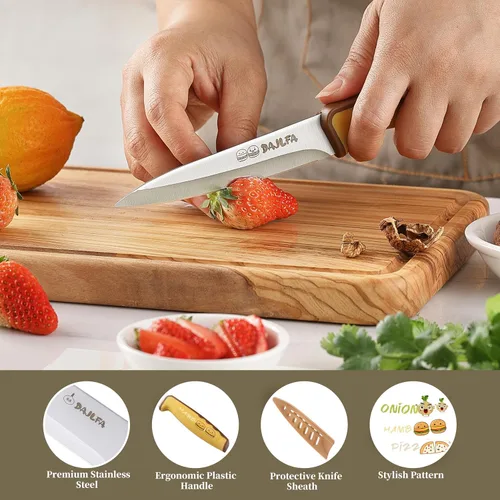 Vista 3 de 3 cuchillos de cocina, juego de cuchillos de acero inoxidable con funda, chef de 8 pulgadas, utilidad de 4.5 pulgadas y cuchillo de pelar de 4