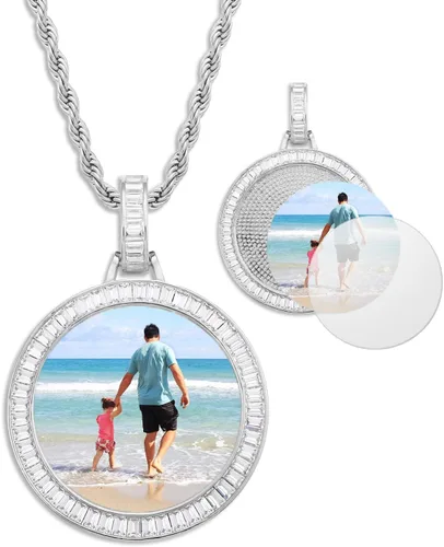 Vista 8 de YIMERAIRE Picture Necklace Personalized Photo Blank Pendants Charms Necklace Custom Picture Necklaces Round/Heart/Angel Wings Rhinestone Bezel