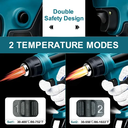 Vista 3 de Pistola de calor inalámbrica para batería Makita de 18V, pistola de aire caliente de soldadura de 350W con calentamiento rápido de 122℉-1022℉