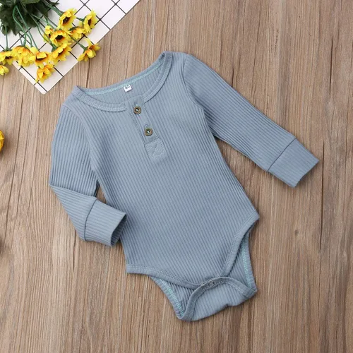 Vista 2 de Seyurigaoka Mameluco de manga larga unisex para bebé recién nacido, con punto acanalado liso, para niño y niña