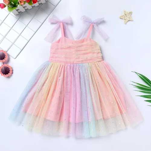 Vista 5 de Vestido tutú para niña, sin mangas, fruncido, vestido de verano con lentejuelas brillantes, lunares, estrellas, princesa, vestido de tul