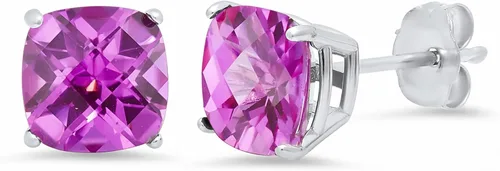 Vista 14 de Amazon Collection Aretes de plata de ley 925 con piedra natal de corte cojín para mujer