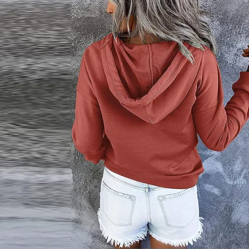Vista 75 de Sudaderas con capucha para mujer, con cuello de botón, sin botones, con cordón, manga larga, lindas, ropa para adolescentes y niñas
