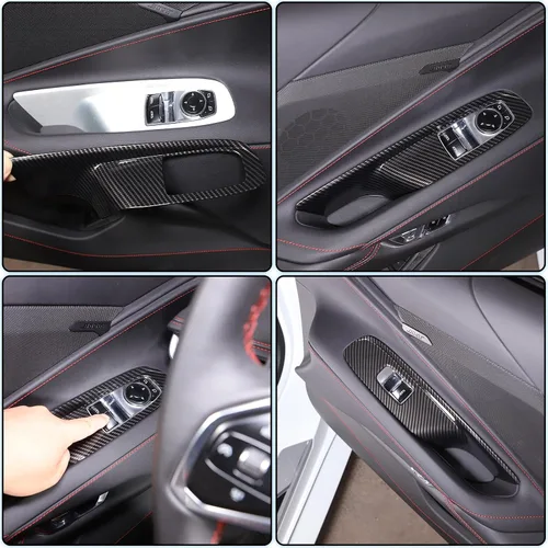 Vista 4 de Sekhyna Cubierta del panel de interruptor de elevación de ventana compatible con Chevrolet Corvette C8 Coupe Stingray 2020 2021 2022 2023 ABS 2