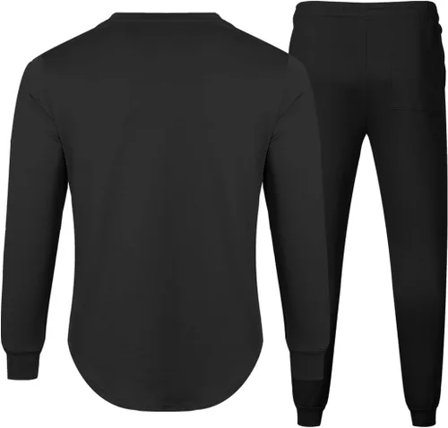 Vista 2 de JMIERR Conjunto de 2 piezas para hombre, sudadera de algodón de color liso, sudadera y pantalones deportivos