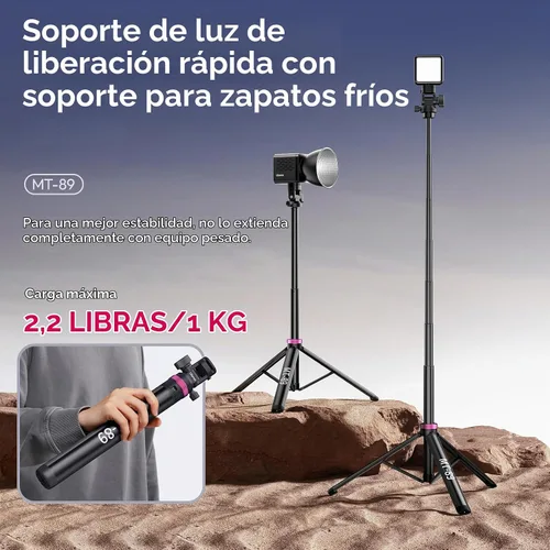 Vista 2 de ULANZI MT-89 Trípode extensible de aluminio, soporte de luz ajustable