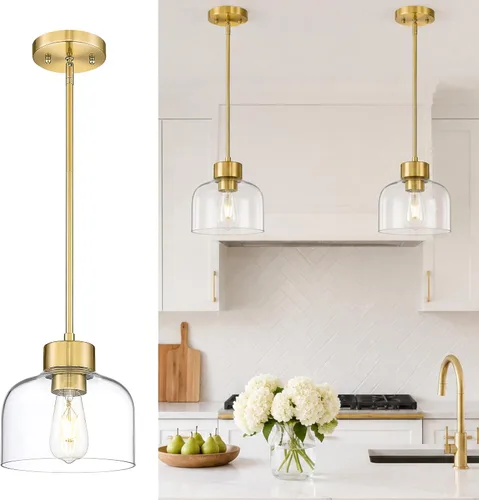Vista 13 de Luces Colgantes Negras para Isla de Cocina, Accesorios de Luces Colgantes de 7" con Pantalla de Vidrio Transparente, Iluminación Colgante Moderna