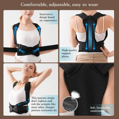 Vista 6 de DARLIS Corrector de postura para mujeres y hombres, soporte ajustable y transpirable para la parte superior de la espalda, corrector de postura