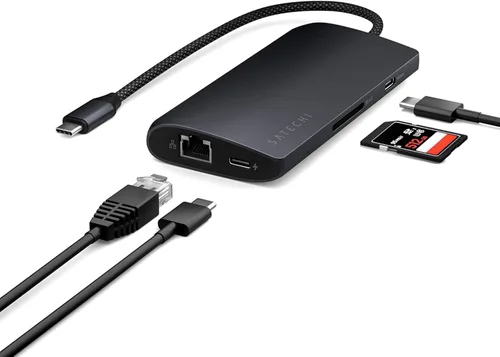 Vista 10 de Satechi Adaptador multipuerto USB C Hub 8 en 1 V2, 4K HDMI, carga USB C PD de 115 W, 3 USB-A, Ethernet, lectores de tarjetas Micro/SD, para laptop