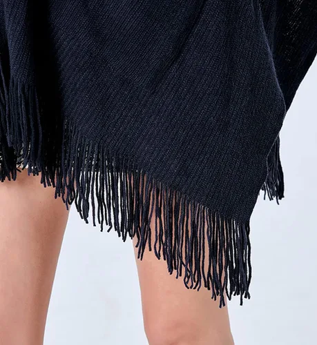 Vista 6 de Bonnorth Chal caliente para mujer, abierto Fornt Boho tejer rayas Pashmina Poncho con borla