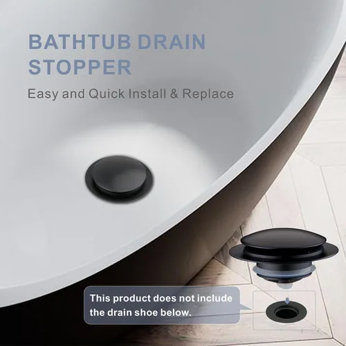 Vista 3 de Tapón de Desagüe de Bañera Negro Mate, Hidrop Tapón de Desagüe Universal Pop Up Tip Toe para Bañera, Se Ajusta de 1.375 a 1.5 Pulgadas, Reemplaza