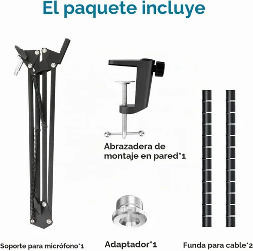 Vista 6 de Brazo de micrófono con gestión de cables – Soporte de micrófono de tijera ajustable compatible con Fifine K669B/K670/K683A/K658/K688, AmpliGame