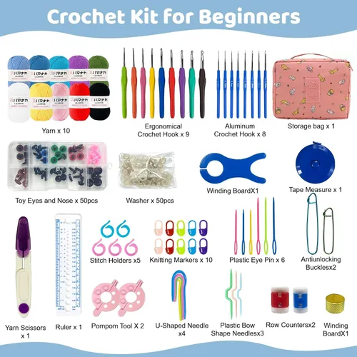 Vista 2 de Kit de Ganchillo HYHJMISTY para Principiantes Adultos, Kit de Tejido de 167 Piezas con Ganchos Ergonómicos, Kits de Ganchillo Portátiles Incluyen