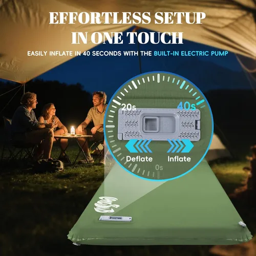 Vista 9 de Colchoneta de dormir autoinflable para acampar con bomba eléctrica, 3.2 pulgadas ultra gruesa de espuma viscoelástica con almohada, colchón
