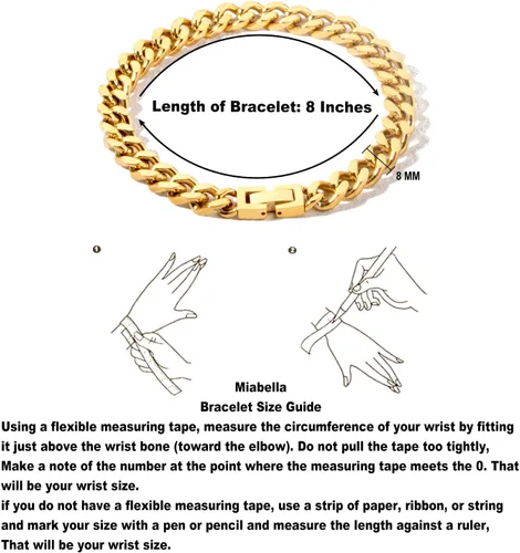 Vista 7 de Pulsera de eslabones cubanos de acero inoxidable de 0.315 pulgadas para hombresmujeresniños, platachapado en oro de 18 quilates, 789 pulgadas